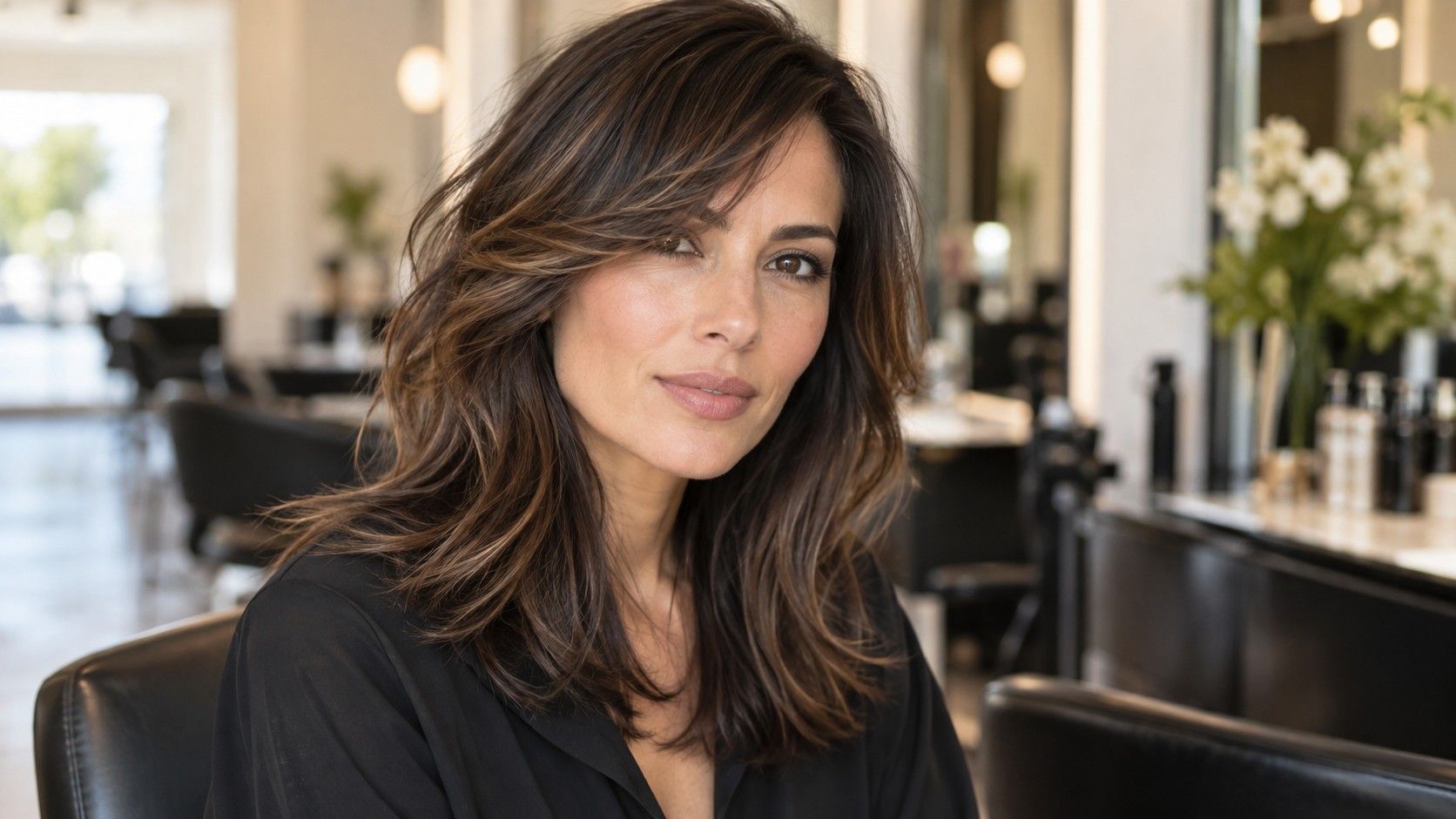 Soft layered hairstyle for diamond face shape